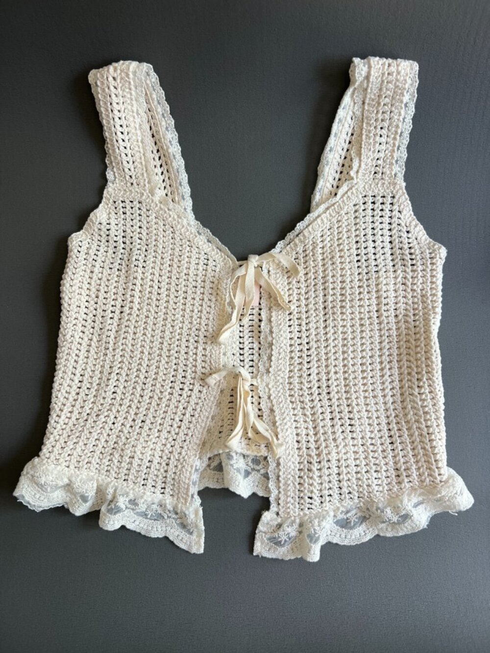 Beige knit/crochet summer tank/vest - size M
